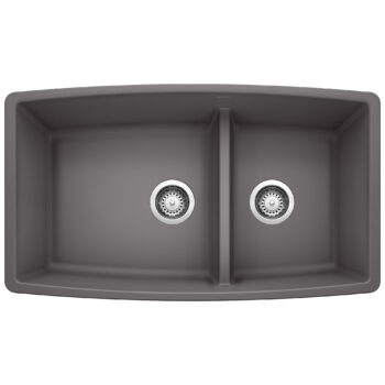 Blanco Performa SILGRANIT 33" 60/40 Double Bowl Undermount Kitchen Sink with Low Divide - Cinder