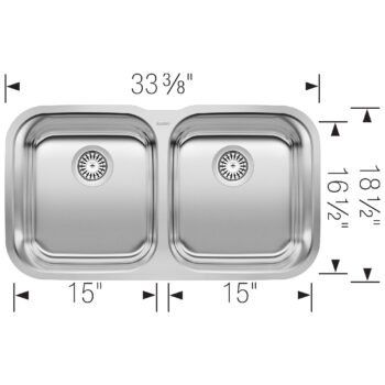 Blanco Stellar 33" 50/50 Double Bowl Undermount Stainless Steel Kitchen Sink - Image 3