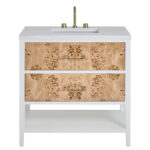 Olena 36" Single Vanity, Light Mappa Burl and Polished White