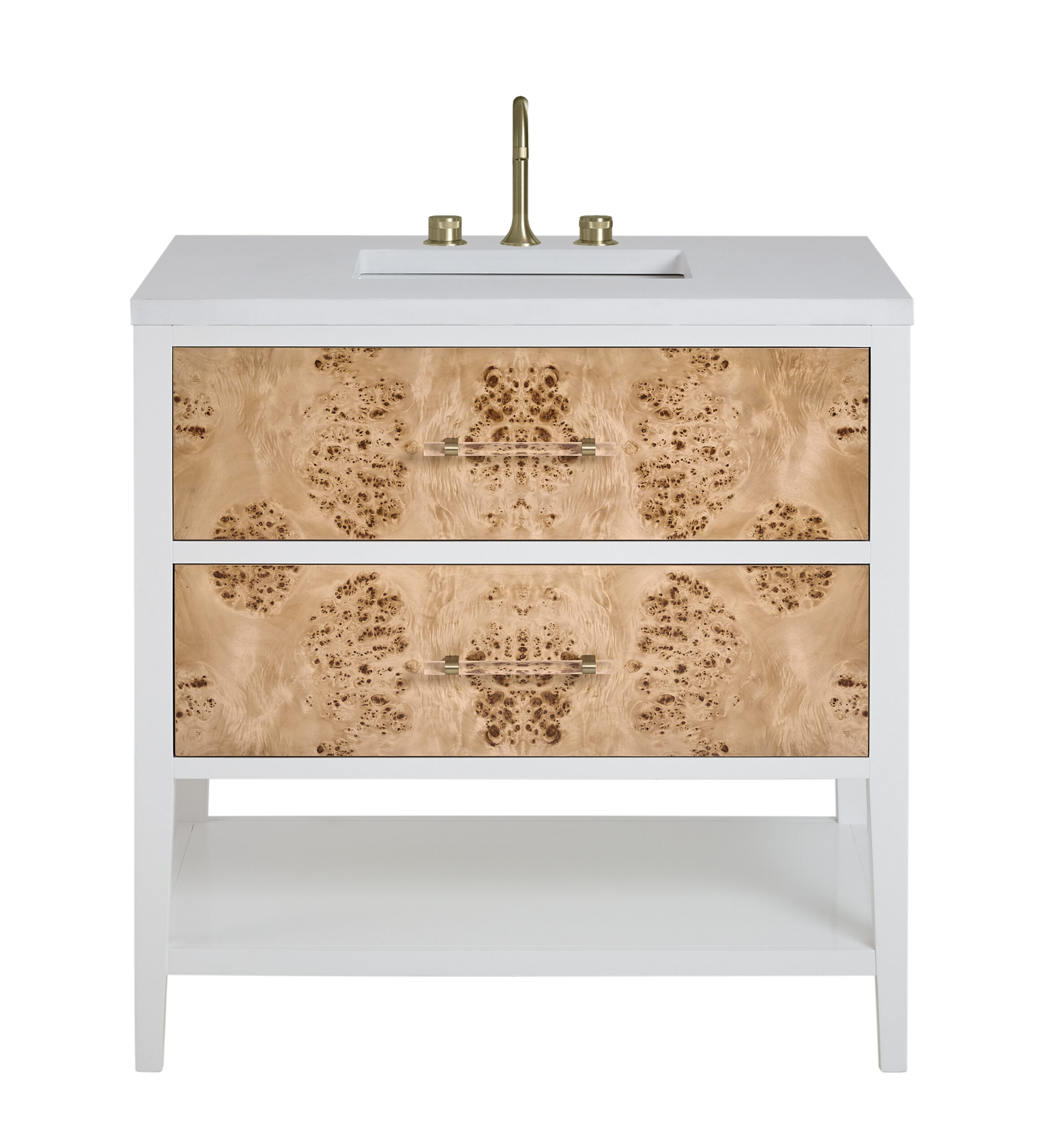 Olena 36" Single Vanity, Light Mappa Burl and Polished White
