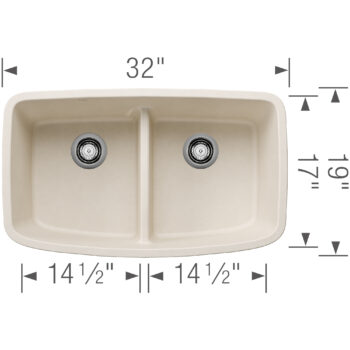 Blanco Valea SILGRANIT 32" 50/50 Double Bowl Undermount Kitchen Sink with Low Divide - Soft White - Image 3