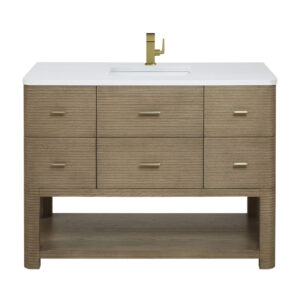 Lucian 48″ Single Vanity, Pebble Oak w/ 3 CM White Zeus Quartz Top