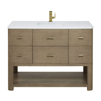 Lucian 48" Single Vanity, Pebble Oak w/ 3 CM White Zeus Quartz Top