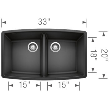 Blanco Performa SILGRANIT 33" 50/50 Double Bowl Undermount Kitchen Sink - Anthracite - Image 4