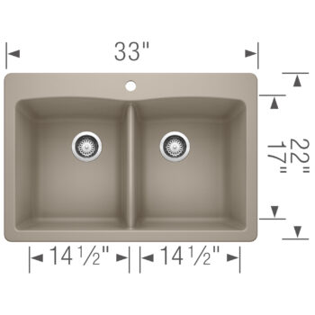 Blanco Diamond SILGRANIT 33" 50/50 Double Bowl Dual Mount Kitchen Sink - Truffle - Image 3