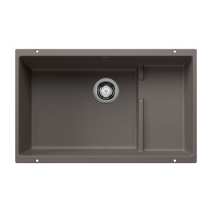 Blanco Precis Cascade SILGRANIT 29″ Single Bowl Undermount Kitchen Sink with Colander – Volcano Gray
