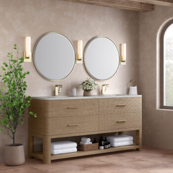 Lucian 72" Double Vanity, Pebble Oak w/ 3 CM Victorian Silver Quartz Top - Image 3
