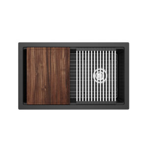 Riobel Fonsa™ 30″ Quartz Chef/Workstation Sink With Accessories In Black