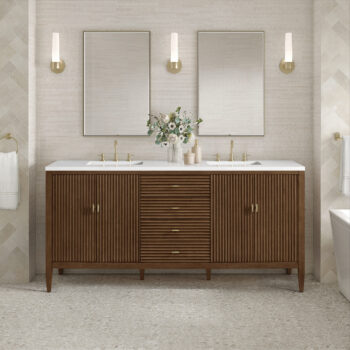 Myrrin 72" Double Vanity, Mid Century Walnut w/ 3 CM White Zeus Quartz Top - Image 2