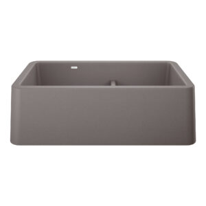 Blanco Ikon SILGRANIT 33″ Double Bowl Apron-Front Farmhouse Sink with Low Divide – Metallic Gray