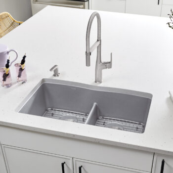 Blanco Diamond SILGRANIT 32" 50/50 Double Bowl Undermount Kitchen Sink with Low Divide - Metallic Gray - Image 2