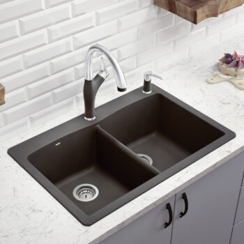 Blanco Diamond SILGRANIT 33" 50/50 Double Bowl Dual Mount Kitchen Sink - Cinder - Image 2