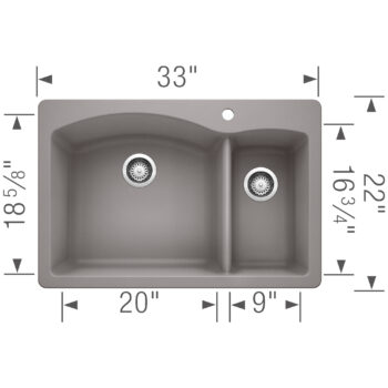 Blanco Diamond SILGRANIT 33" 70/30 Double Bowl Dual Mount Kitchen Sink - Metallic Gray - Image 3