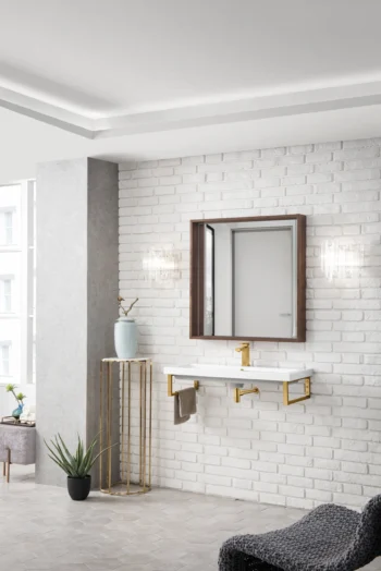 Two Boston 15.25" Wall Brackets, Radiant Gold w/ 39.5" White Glossy Composite Stone Top - Image 3