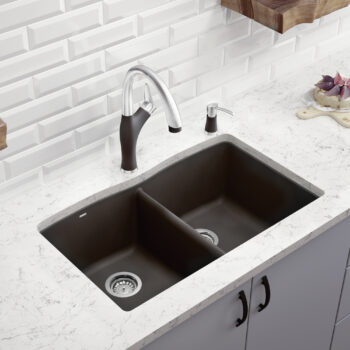 Blanco Diamond SILGRANIT 32" 50/50 Double Bowl Undermount Kitchen Sink - Cinder - Image 2