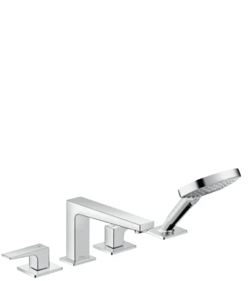 Hansgrohe Metropol 4-Hole Roman Tub Set Trim with Lever Handles and 1.75 GPM Handshower in Matte White