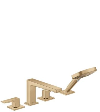Hansgrohe Metropol 4-Hole Roman Tub Set Trim with Lever Handles and 1.75 GPM Handshower in Brushed Bronze