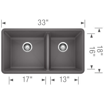 Blanco Precis SILGRANIT 33" 60/40 Double Bowl Undermount Kitchen Sink - Cinder - Image 3