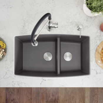 Blanco Performa SILGRANIT 33" 60/40 Double Bowl Undermount Kitchen Sink with Low Divide - Cinder - Image 3