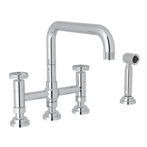 ROHL Campo™ Bridge Kitchen Faucet With Side Spray In Polished Chrome
