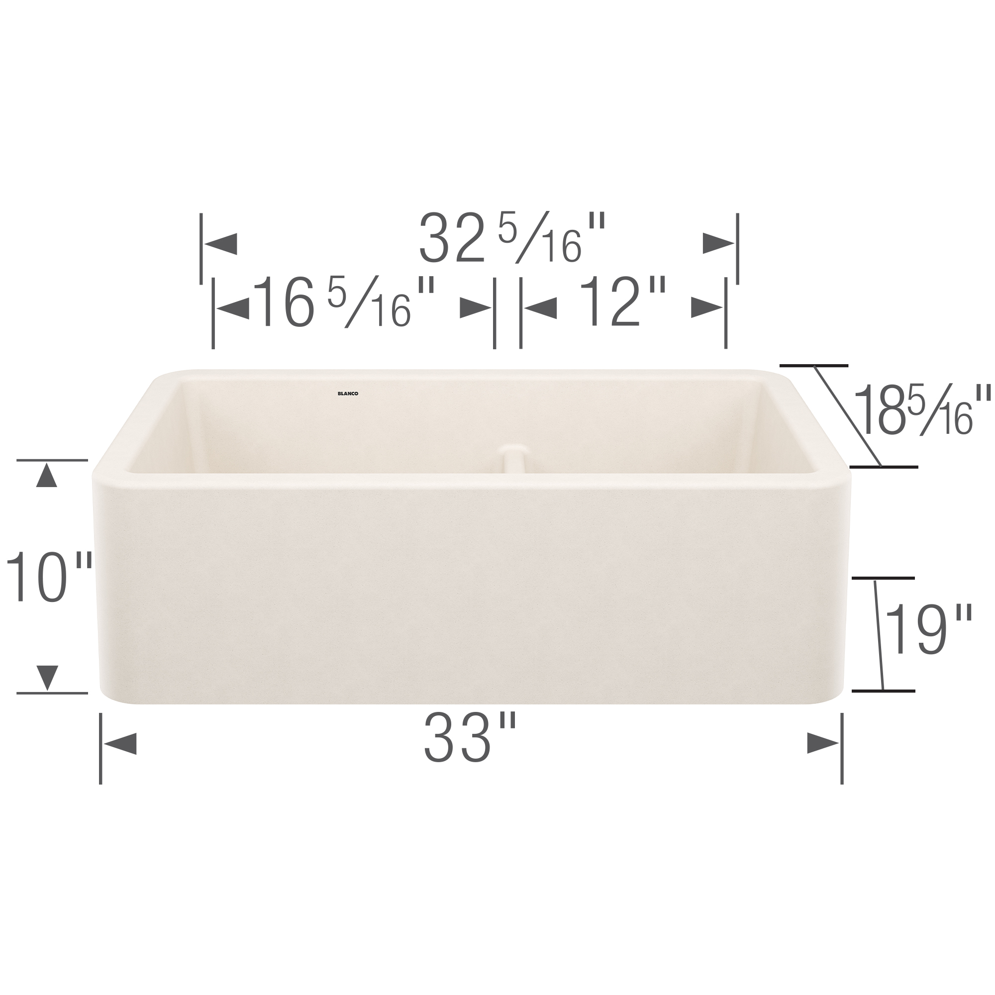 Blanco Ikon SILGRANIT 33" Double Bowl Apron-Front Farmhouse Sink with Low Divide - Soft White - Image 3