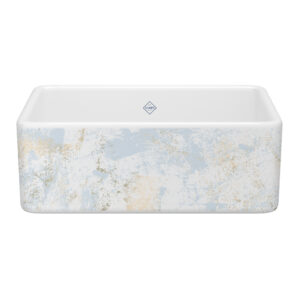 Shaws Shaker™ 30″ Single Bowl Farmhouse Apron Front Fireclay Kitchen Sink With Patina Design In Patina Blue/Gold