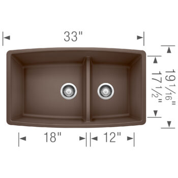 Blanco Performa SILGRANIT 33" 60/40 Double Bowl Undermount Kitchen Sink with Low Divide - Café - Image 3