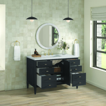 Myrrin 48" Vanity, Carbon Oak w/ 3 CM Arctic Fall Solid Surface Top - Image 5