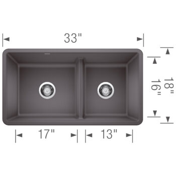 Blanco Precis SILGRANIT 33" 60/40 Reversible Double Bowl Undermount Kitchen Sink with Low Divide - Cinder - Image 3