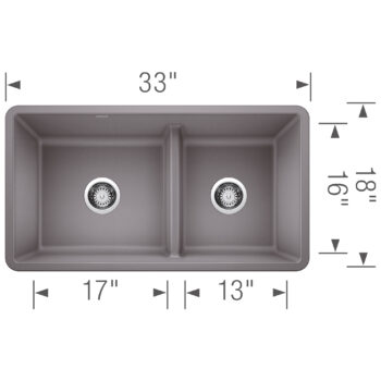Blanco Precis SILGRANIT 33" 60/40 Reversible Double Bowl Undermount Kitchen Sink with Low Divide - Metallic  Gray - Image 3