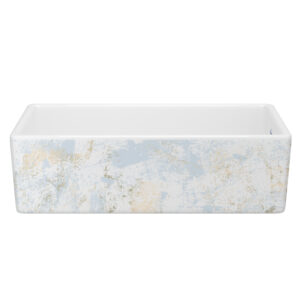 Shaws Shaker™ 36″ Single Bowl Farmhouse Apron Front Fireclay Kitchen Sink With Patina Design In Patina Blue/Gold