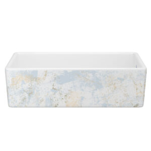 Shaws Shaker™ 36″ Single Bowl Farmhouse Apron Front Fireclay Kitchen Sink With Patina Design In Patina Blue/Gold