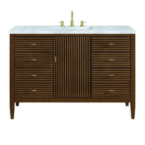 Myrrin 48″ Vanity, Mid Century Walnut w/ 3 CM Carrara White Marble Top