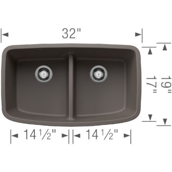 Blanco Valea SILGRANIT 32" 50/50 Double Bowl Undermount Kitchen Sink with Low Divide - Volcano Gray - Image 3