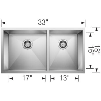 Blanco Precision R0 33" 60/40 Double Bowl Undermount Stainless Steel Kitchen Sink - Image 4