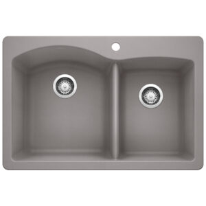 Blanco Diamond SILGRANIT 33″ 60/40 Double Bowl Dual Mount Kitchen Sink – Metallic Gray