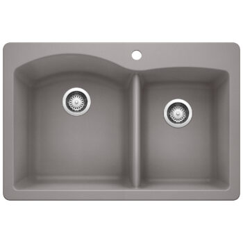 Blanco Diamond SILGRANIT 33" 60/40 Double Bowl Dual Mount Kitchen Sink - Metallic Gray