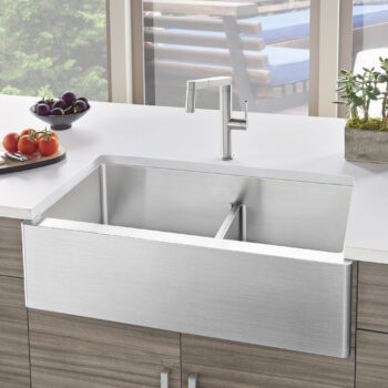 Blanco Quatrus R15 33" 60/40 Double Bowl Apron-Front Stainless Steel Farmhouse Sink with Low Divide - Image 8