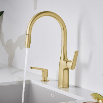Blanco Rivana High-Arc Pull-Down Dual-Spray Kitchen Faucet 1.5 GPM - Satin Gold - Image 3