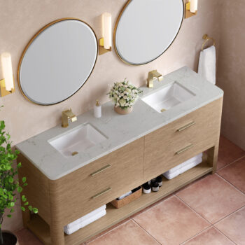 Lucian 72" Double Vanity, Pebble Oak w/ 3 CM Victorian Silver Quartz Top - Image 4