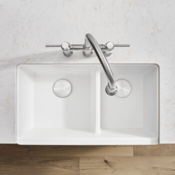 Blanco Ikon SILGRANIT 33" Double Bowl Apron-Front Farmhouse Sink with Low Divide - White - Image 7