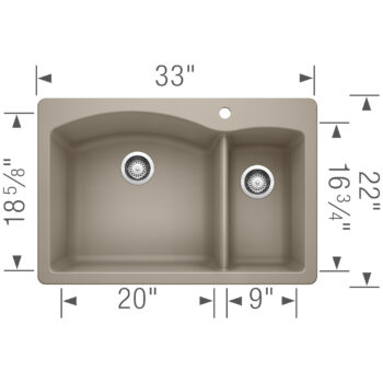 Blanco Diamond SILGRANIT 33" 70/30 Double Bowl Dual Mount Kitchen Sink -  Truffle - Image 3
