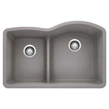 Blanco Diamond SILGRANIT 32" 40/60 Reverse Double Bowl Undermount Kitchen Sink with Low Divide - Metallic  Gray