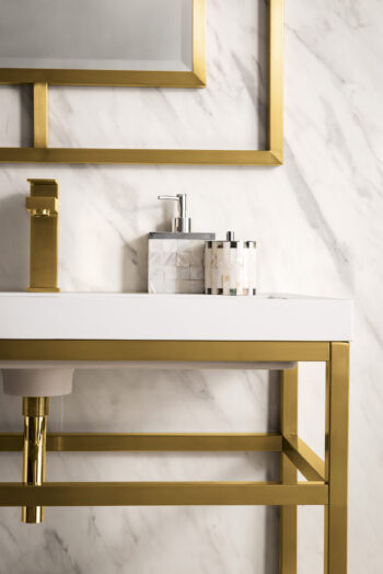 Boston 31.5" Single Console Vanity, Radiant Gold, Glossy White Storage, White Glossy Composite Stone - Image 5