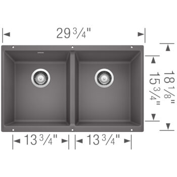Blanco Precis SILGRANIT 29" 50/50 Double Bowl Undermount Kitchen Sink - Cinder - Image 3
