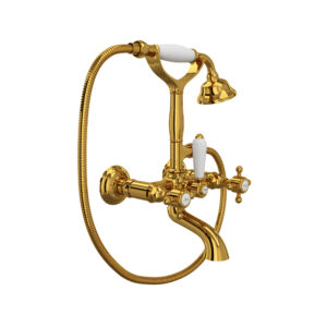 ROHL Exposed Wall Mount Tub Filler In Unlacquered Brass