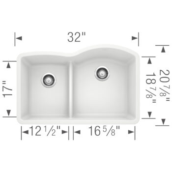 Blanco Diamond SILGRANIT 32" 40/60 Reverse Double Bowl Undermount Kitchen Sink with Low Divide - White - Image 3
