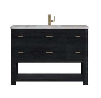 Lucian 48" Single Vanity, Carbon Oak w/ 3 CM Victorian Silver Quartz Top