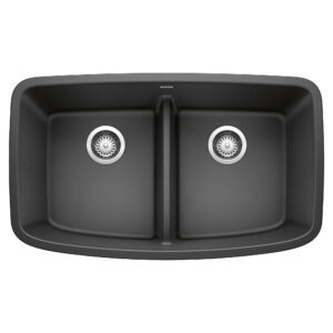 Blanco Valea SILGRANIT 32″ 50/50 Double Bowl Undermount Kitchen Sink with Low Divide – Anthracite