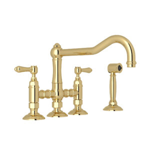 ROHL Acqui® Bridge Kitchen Faucet With Side Spray In Unlacquered Brass